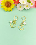 Gold Anchor Freshwater Pearl Drop Earrings, N866G
