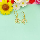 Gold Alligator Charm Earrings, Dainty Gator Jewelry Gift for Her, N5400E