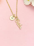 18K Gold Plated Bride Necklace, Dainty Script Pendant, Bridal Gift for Women, N7219