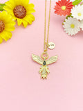 Phoenix Necklace, Real 18K Gold Plated Brass Phoenix Pendant Strength Gift, 7202