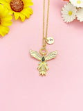 Phoenix Necklace, Real 18K Gold Plated Brass Phoenix Pendant Strength Gift, 7202