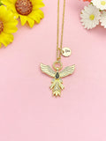 Phoenix Necklace, Real 18K Gold Plated Brass Phoenix Pendant Strength Gift, 7202
