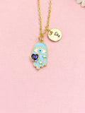 Gold Hamsa Hand Evil Eye Heart Necklace, Dainty Symbolic Pendant Gift, N7203