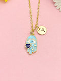 Gold Hamsa Hand Evil Eye Heart Necklace, Dainty Symbolic Pendant Gift, N7203