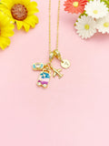 Gold Camera Luggage Airplane Necklace, Travel Charm Pendant Gift, N7204