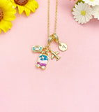 Gold Camera Luggage Airplane Necklace, Travel Charm Pendant Gift, N7204