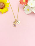 Gold Little Girl Pink Dress CZ Necklace, Dainty Daughter Pendant Gift, N7209