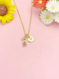 Gold Little Girl Pink Dress CZ Necklace, Dainty Daughter Pendant Gift, N7209