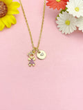 Gold Little Girl Pink Dress CZ Necklace, Dainty Daughter Pendant Gift, N7209