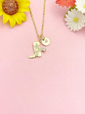 Gold Boot Cubic Zirconia Necklace, Dainty CZ Western Boot Pendant Gift, N7210