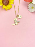 Gold Boot Cubic Zirconia Necklace, Dainty CZ Western Boot Pendant Gift, N7210