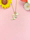 Gold Boot Cubic Zirconia Necklace, Dainty CZ Western Boot Pendant Gift, N7210