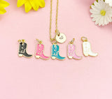 Gold Boot Enamel Necklace, Western Cowgirl Boot Pendant Jewelry Gift, N7211
