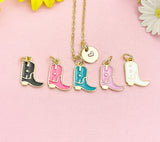 Gold Boot Enamel Necklace, Western Cowgirl Boot Pendant Jewelry Gift, N7211
