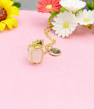 18K Gold Plated Present Box Necklace, Natural Rose Quartz or Quartz Crystal Pendant Gift for Women, N7226