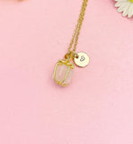 18K Gold Plated Present Box Necklace, Natural Rose Quartz or Quartz Crystal Pendant Gift for Women, N7226