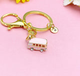 Pink Enamel Bus Keychain, Cute Travel Bag Charm Gift for Women, K7229