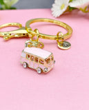 Pink Enamel Bus Keychain, Cute Travel Bag Charm Gift for Women, K7229