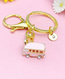 Pink Enamel Bus Keychain, Cute Travel Bag Charm Gift for Women, K7229