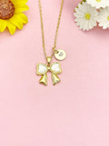 18K Gold Plated Bow Necklace, Dainty Shell Ribbon Pendant Gift, N7233