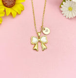 18K Gold Plated Bow Necklace, Dainty Shell Ribbon Pendant Gift, N7233