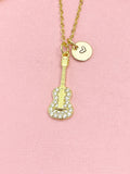 18K Gold Plated Guitar Necklace, Dainty CZ Music Pendant Gift, N7234
