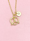 18K Gold Plated Pretzel Necklace, Dainty CZ Foodie Pendant Gift, N7241