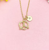 18K Gold Plated Pretzel Necklace, Dainty CZ Foodie Pendant Gift, N7241