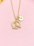 18K Gold Plated Pretzel Necklace, Dainty CZ Foodie Pendant Gift, N7241