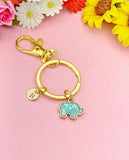 Gold Elephant Keychain, Imitation Opal Elephant Animal Charm Gift, N67A