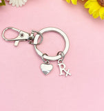 Silver Rx Keychain, Medical Symbol Charm Gift for Healthcare Workers, K2239