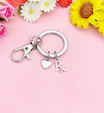 Silver Rx Keychain, Medical Symbol Charm Gift for Healthcare Workers, K2239