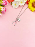 Silver Wishbone Necklace, Dainty Good Luck Pendant Gift for Women, N6697S