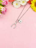 Silver Wishbone Necklace, Dainty Good Luck Pendant Gift for Women, N6697S