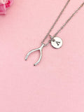 Silver Wishbone Necklace, Dainty Good Luck Pendant Gift for Women, N6697S