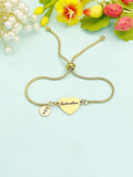 Gold Godmother Bracelet, Dainty Heart Bangle Gift for Godmothers, Tarnish Resistant, D260T