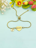 Gold Godmother Bracelet, Dainty Heart Bangle Gift for Godmothers, Tarnish Resistant, D260T