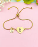 Gold Big Sis Bracelet, Dainty Heart Bracelet Gift for Sisters, Big Sis, Mid Sis, Lil Sis Option, D566B