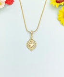 Gold Mexican Milagro Flaming Heart Necklace, Sacred Holy Heart Pendant Gift for Women, SN6838