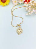 Gold Mexican Milagro Flaming Heart Necklace, Sacred Holy Heart Pendant Gift for Women, SN6838