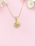 Gold Sun and Moon Necklace, Celestial Pendant with Cubic Zirconia Gift for Women, SN3803