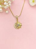 Gold Sun and Moon Necklace, Celestial Pendant with Cubic Zirconia Gift for Women, SN3803
