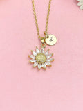 18K Gold Plated Sunflower Necklace, Dainty CZ Flower Pendant Gift for Women, N7247