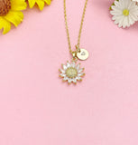 18K Gold Plated Sunflower Necklace, Dainty CZ Flower Pendant Gift for Women, N7247