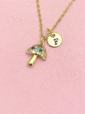 18K Gold Plated Mushroom Necklace, Dainty Cubic Zirconia Toadstool Pendant Gift for Women N7254