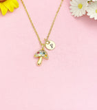 18K Gold Plated Mushroom Necklace, Dainty Cubic Zirconia Toadstool Pendant Gift for Women N7254