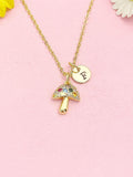 18K Gold Plated Mushroom Necklace, Dainty Cubic Zirconia Toadstool Pendant Gift for Women N7254