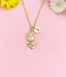 18K Gold Plated Tulip Necklace, Dainty CZ Flower Pendant Gift for Women, N7255