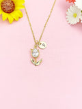 18K Gold Plated Tulip Necklace, Dainty CZ Flower Pendant Gift for Women, N7255