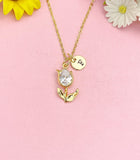 18K Gold Plated Tulip Necklace, Dainty CZ Flower Pendant Gift for Women, N7255